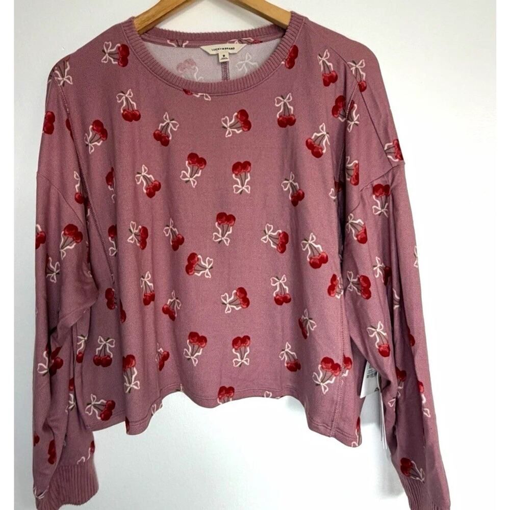 Lucky Brand Women's M Purple/Red Cherry Crew Neck Pullover Sweater - Picture 2 of 9